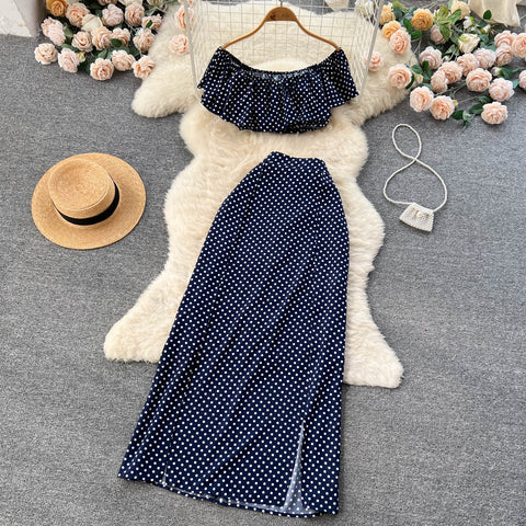 Polka Dot Print Top&Skirt 2Pcs Set