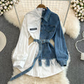 Vintage Assorted Color Denim Shirt with Waistband
