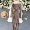 Square Neck Stretch Knitted Dress