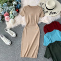 Round Neck Stretch Knitted Tight-fitting Hip Dress