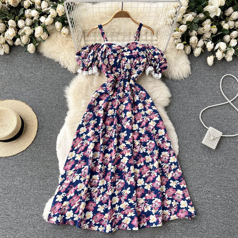 Off-shoulder Floral Printed A-line Dress