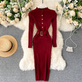 Stand-up Collar Buttoned Knitted Dress