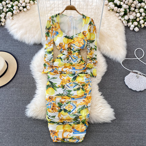 Square Neck Stretch Skinny Pack Hip Dress