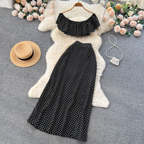 Polka Dot Print Top&Skirt 2Pcs Set