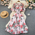 Ethnic Style Floral Printed Pleated Dress
