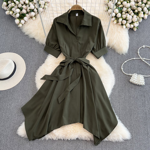 Solid Colour V-neck Bow Tie Dress