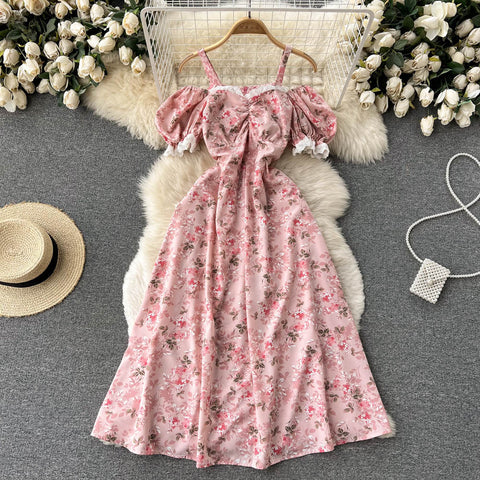 Off-shoulder Floral Printed A-line Dress