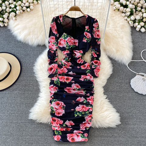 Square Neck Stretch Skinny Pack Hip Dress