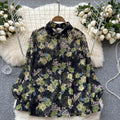 Polo Collar Puff Sleeve Floral Blouse