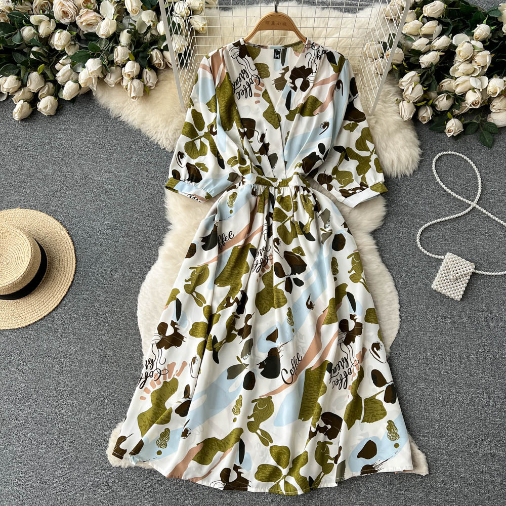 Frenchy Floral Print Back Flounce Sleeve Chiffon Dress