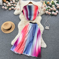 Printed Short-sleeved Top&Pleated Skirt 2Pcs