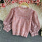 Hollow Lace Puff Sleeves Top