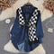 Knitted Vest Stitching Denim Dress Fake Two Pieces