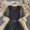 Mesh Puff Sleeve Stitching Knitted Dress Two-piece Suit