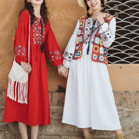 Embroidered Cotton And Linen Dress