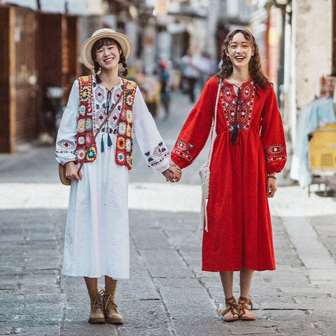 Embroidered Cotton And Linen Dress