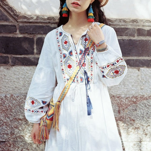 Embroidered Cotton And Linen Dress